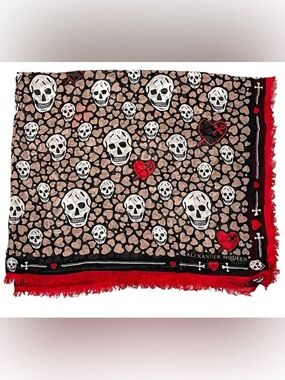 Alexander McQueen Black/Red/Pink Modal/Silk Dagger And Hearts Skull Scarf